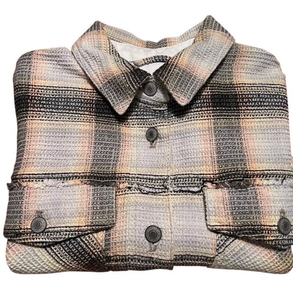 We The Free Anneli Mixed Plaid Shirt Jacket Sz S Oversized Western Boho Layering - Picture 10 of 10